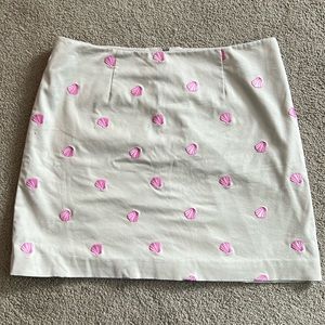Lilly Pulitzer skirt khaki tan and pink embroidered seashells